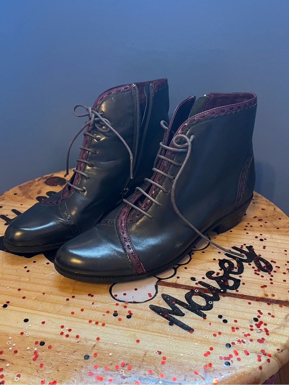 Spring Step Jaru Lace-Up Booties side zip deco topstitching